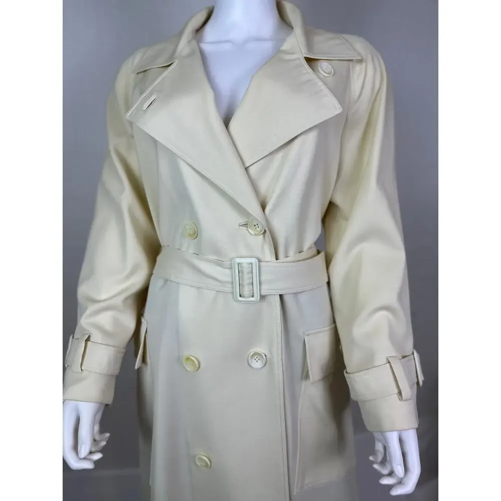 Vintage Ernst Strauss Women's Cream Color Trench Coat Jacket 100% Wool Size 6